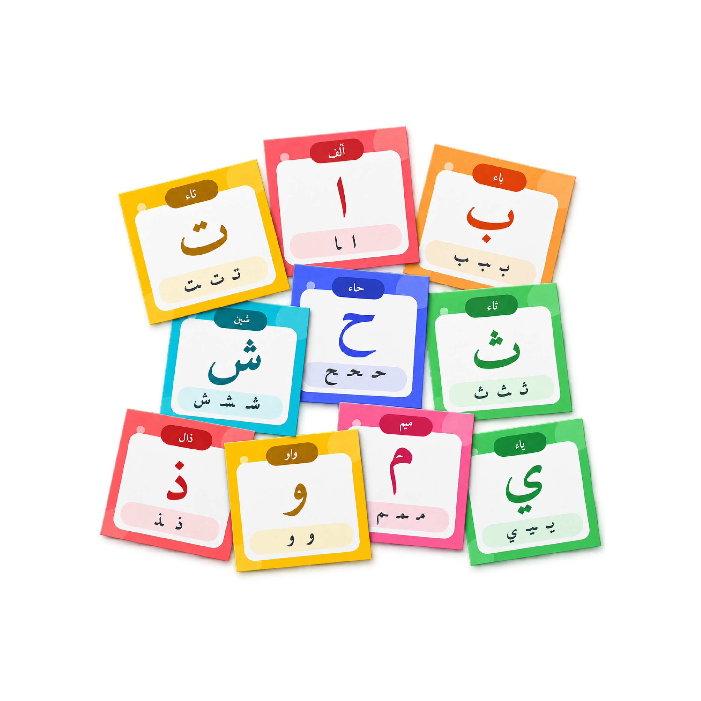 כרטיסיות אותיות ערבית עם שלוש הצורות